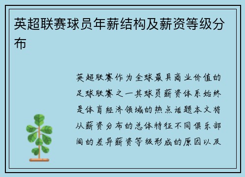 英超联赛球员年薪结构及薪资等级分布